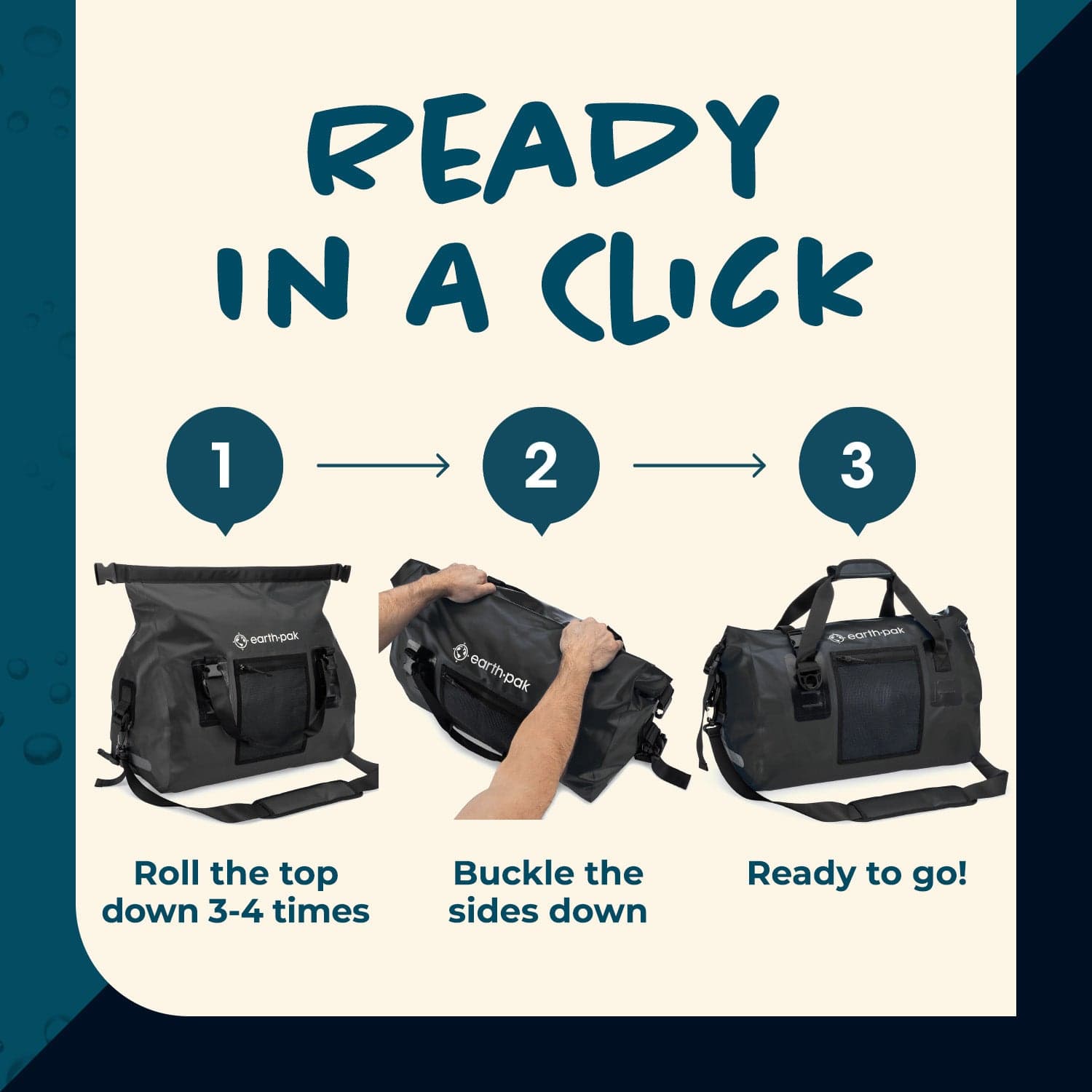 Earth Pak Waterproof Duffel Bag - 70L/115L/160L Dry Bag With 8x8 Popout Pocket For Camping & Kayaking