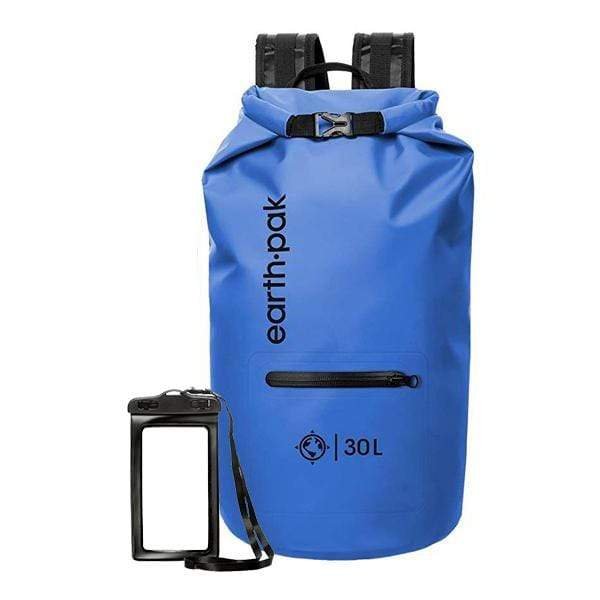 Earth Pak Waterproof Dry Bag Backpack - Roll Top, Light Blue, Choose 5L Or 10L Size (Includes Phone Case)